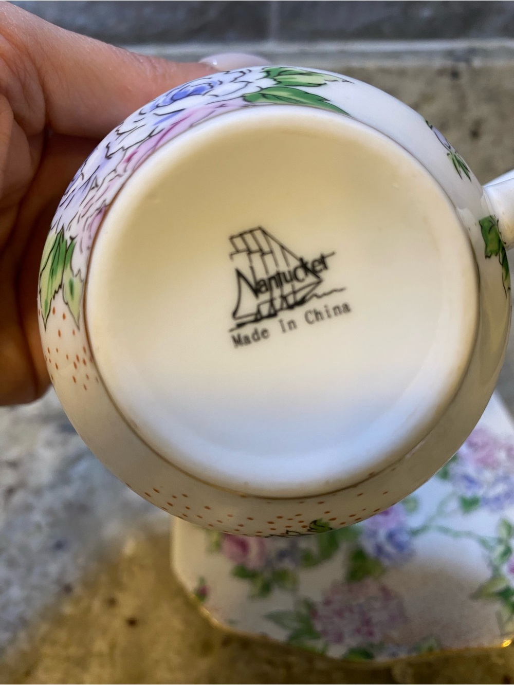 Floral Bone China Tea Cup and Saucer Set - Gold Trim Nantucket - Picture 3 of 3